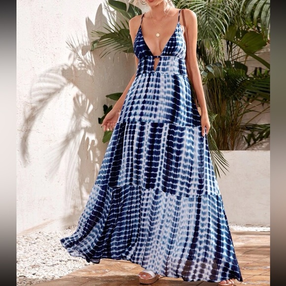 Boho tie dye ruffle hem cami maxi dress